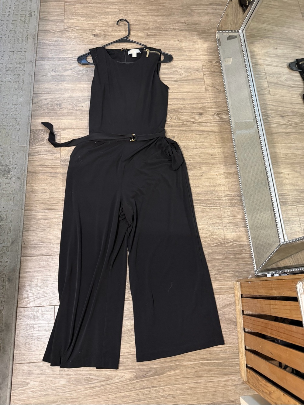Michael Kors Black Sleeveless Wide-Leg Belted Jumpsuit